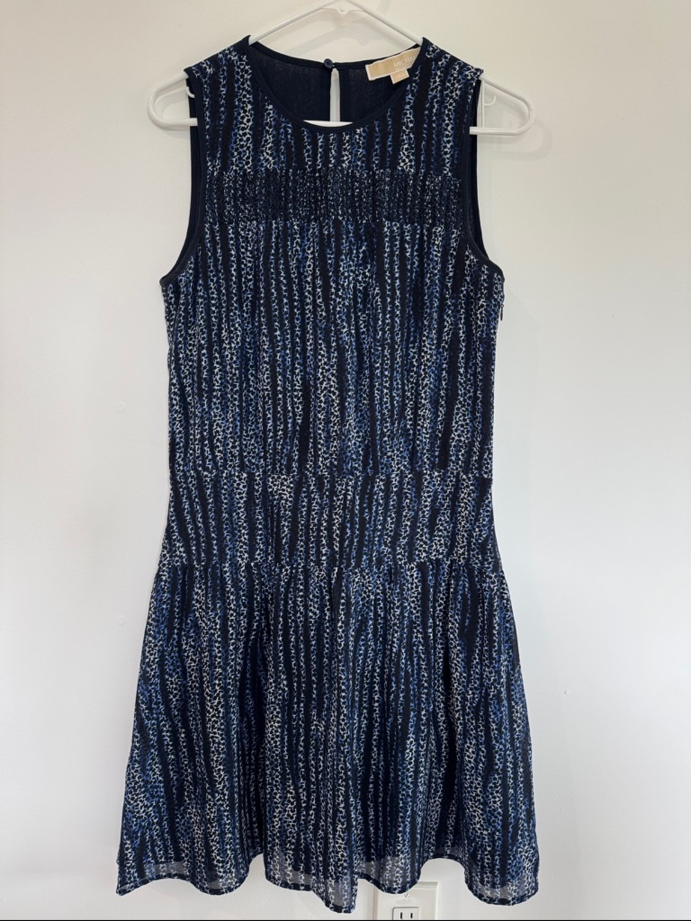 MICHAEL Michael Kors Navy & White Sleeveless Smocked-Yoke Dress